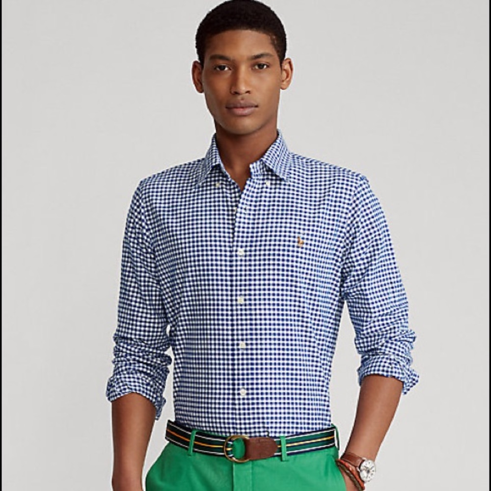 RALPH LAUREN POLO Button Down Navy Gingham Shirt